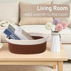 Woven Basket,Small Rope Storage Bin with Handles & Ribbon Bag, Organizer for Shelves Closets,Gift Basket Empty for Birthday,Books,Dog Toys, White&Brown/2 Pack