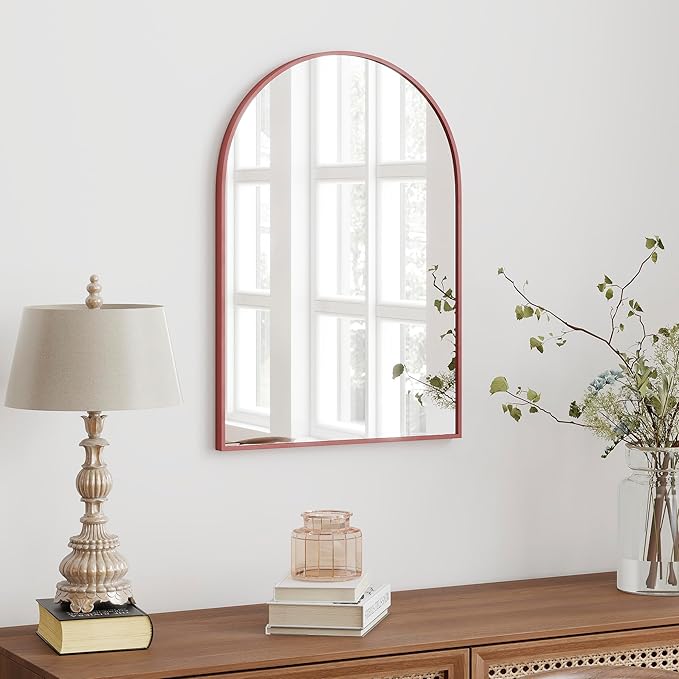 30x20 Arch Mirror Full Length Wall Mounted Hanging or Against Wall Metal Aluminium Alloy Frame Dressing Mirrors for Entryway Bedroom Bathroom Living Room 30 20 inch Rosegold Rose Gold