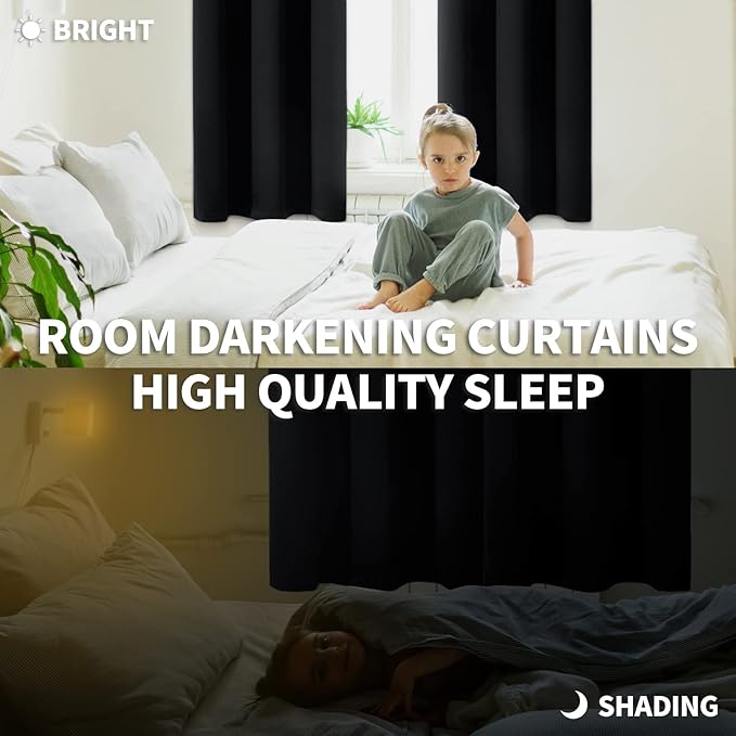 BGment Blackout Curtains for Living Room - Grommet Thermal Insulated Room Darkening Curtains for Bedroom, Set of 2 Panels (52 x 54 Inch, Black)