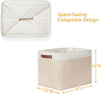 DULLEMELO 2-Pack Large Storage Baskets for Organizing 16"x12"x12" Canvas Fabric Storage Basket Bins With Leather Handles for Shelf Clothes Empty Gift Basket (White&Khaki)
