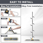 24" Commercial Dust Mop for Floor Cleaning,Heavy Duty Floor Duster Sweeper Broom with 2 Replacement Mop Pads,Large Wet Dry Flat Mops for Hardwood Floors,Marble, Laminate,Tile,Concrete,Garage (Grey)
