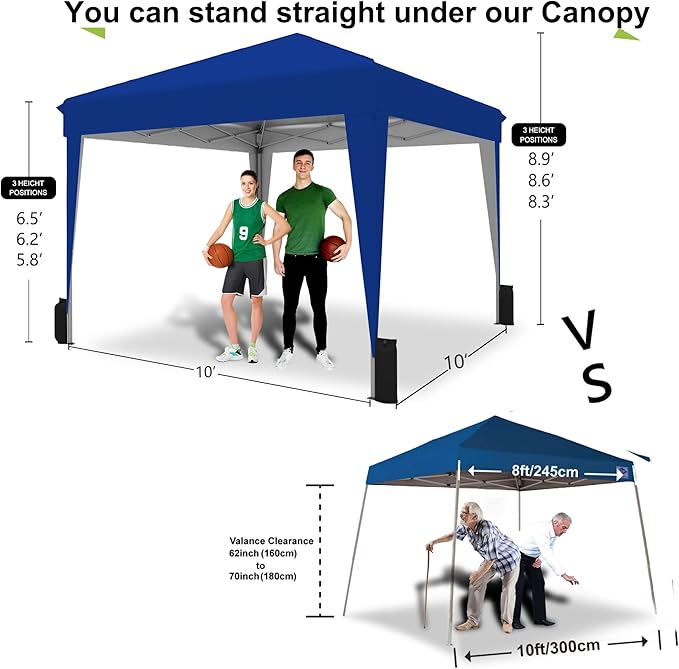 SANWAY 10x10 Pop up Canopy Tent, One-Button, Outdoor Instant Canopy Protable for Events, Camping, Parties, Vendor, Beach Tent - Blue
