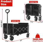 Wagons Carts Foldable Collapsible Wagon with Wheels — Folding Utility Wagon Cart Portable for Camping,Sports,Groceries,Apartment & Travel | Collapsible Wagon for Storage & Shopping,360lbs,Black