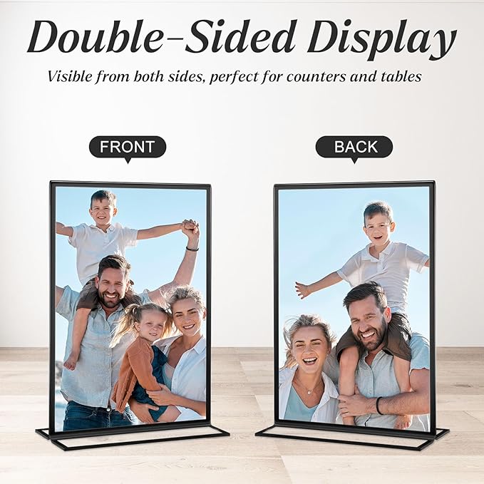 10 Pack 5x7 Acrylic Sign Holders, Double Sided Vertical Stand Clear Picture Frames, Wedding Table Numbers Frames for Party, Restaurant Signs and Office Photos, Black