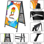 Heavy Duty Slide-in Folding A Frame Sign Sidewalk Sign 24x 36 Inch Sandwich Board Steel Metal Double-Side Pavement sign Corrugated Plastic Poster (24x36 inch(Frame only))