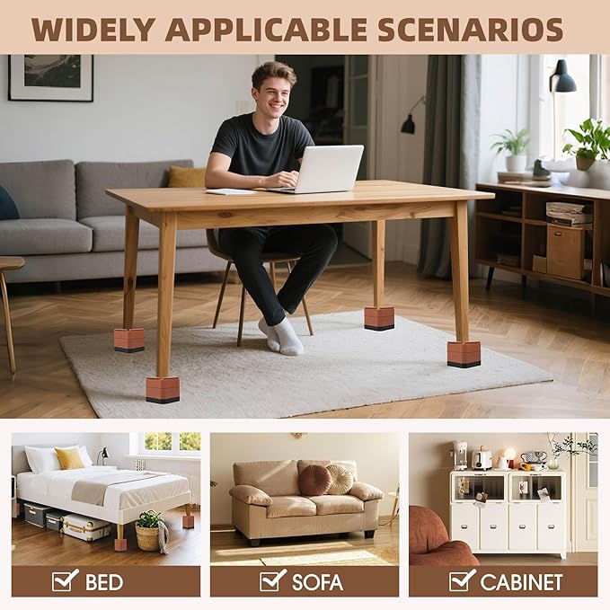Furniture Risers Bed Risers - Rectangular Adjustable Block Riser for Raising 1.5-3 In. & 4.3 In. Beds, Tables, Sofas, Refrigerators, Washers - Up to 4,000 Pounds (Brown, Three Layers 4.3inches)