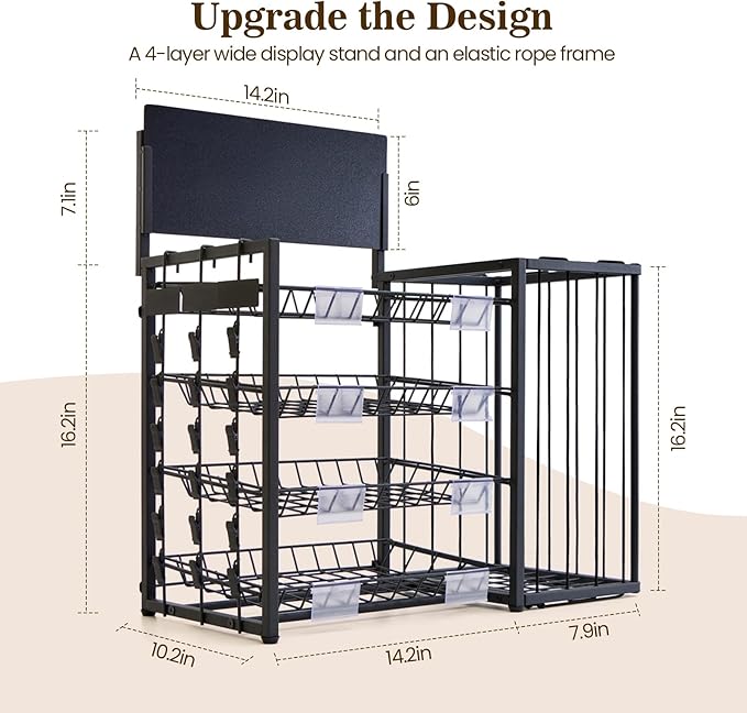Metal Snack Rack with Frame Baskets, 4-Tier Candy & Chip Display Stand for Countertop, Organizer Shelf for Kitchen Pantry, Office, Store