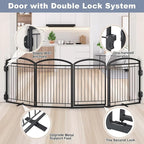 Full Metal Free Standing Dog Gate with Door for Indoor & Outdoor,96'' Extra Wide 32'' Tall Dog Gate for The Doorways,Large Openings,Decks,Porch,Pet Freestanding Safety Fence(4 Panels,Black)