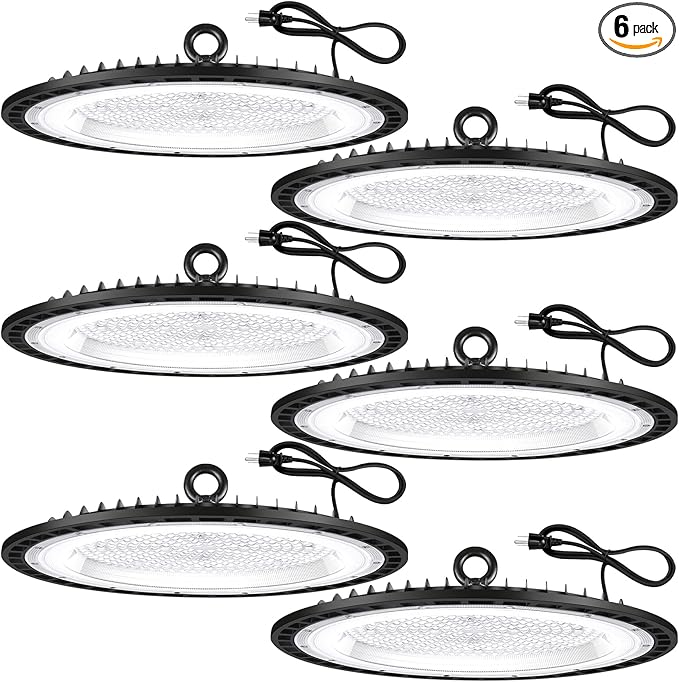 6 Pack 240W UFO Led High Bay Light Fixture,120VAC,40000LM,5000K Daylight Commercial Shop Bay Lighting,[1050W MH/HPS Equiv.] US Plug Area Lighting for Warehouse/Barn/Gym/Factory/Workshop