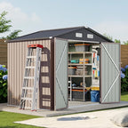 8x6 FT Outdoor Storage Shed & Lockable Double Doors, Heavy-Duty Galvanized Steel Outdoor Metal Shed for Bike, Tool, Generator Storage in Backyard, Patio (8’x6’)