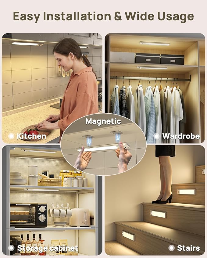 Under Cabinet Lights Wireless,Motion Sensor Light Indoor Closet Lights with Remote Control,3 Color Temps,LED Rechargeable Battery Operated,Under Counter Lights for Kitchen,Wardrobe,Pantry,Bedroom