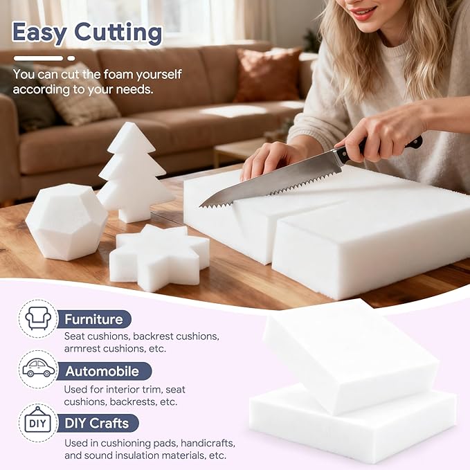 Upholstery Foam 72×24×1 Inch High Density Foam Strong Support Seat Foam for Couch Cushion Replacement Furniture Cushions Car Cushions DIY Projects (3PC)