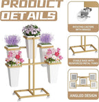 Flower bar Stand with Buckets, Moving Flower display stand with Wheels, Metal Flower cart for Bridal Shower, Wedding, Party, Garden, Gold