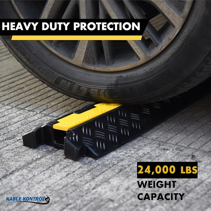 Kable Kontrol Atlas Heavy Duty Cable Protector Ramp - 1 Channel Bulk Wholesale Pallet - 70 Pcs - 39" Long Black & Yellow - 24,000 Lbs Capacity - Rubber Speed Bump Wire Protector Cord Cover - CP9896