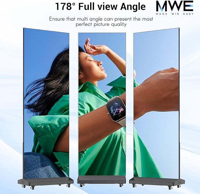 80 Inch LED Digital Signage Display, Foldable Seamless Stitching Kiosk, P1.86 GOB LED Screen Poster with Flight Case, Commercial Advertising Display for Events, Rentals and Weddings (Black, 2 Unit)