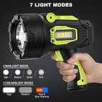 Rechargeable Spotlight, 99000 Lumens Super Bright Led Spotlights Flashlight with Cob Light, 10000ɱAh Spot Lights, Handheld Spotlight for Hunting Boating Outdoor, Long Runtime