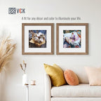 VCK 12x12 Picture Frame 2 Pack - Walnut, High-End Wood Poster Frames with Tempered Glass, Display 8x8 Photo with Mat or 12x12 without Mat, Art Gallery-Quality, Wall Hanging, Walnut