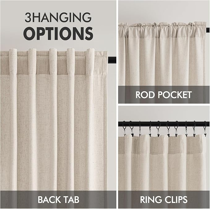 MIULEE Non-See-Through Privacy Curtains 2 Panels, Light Filtering Window Curtains Farnhouse Textured Back Tab Semi Sheer Drapes for Bedroom Living Room, 52 x 96 Inches Long, Linen