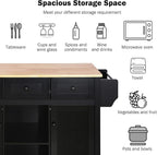 Yayzy Rolling Kitchen Island with 2 Bar Stools, Drop Leaf, Cabinet Door Storage Racks & 3 Drawers, Mobile Kitchen Cart with Rubberwood Top & Locking Wheels for Dining Room & Kitchen, 53-Inch, Black