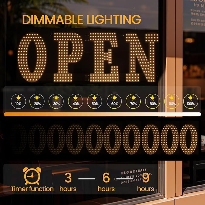 LED Open Signs for Business 30"x10" Dimmable Bright Business Open Sign with Hanging Installation for Window Stores, Hotel, Store, Bar, Retail Shop, Salon, Restaurant