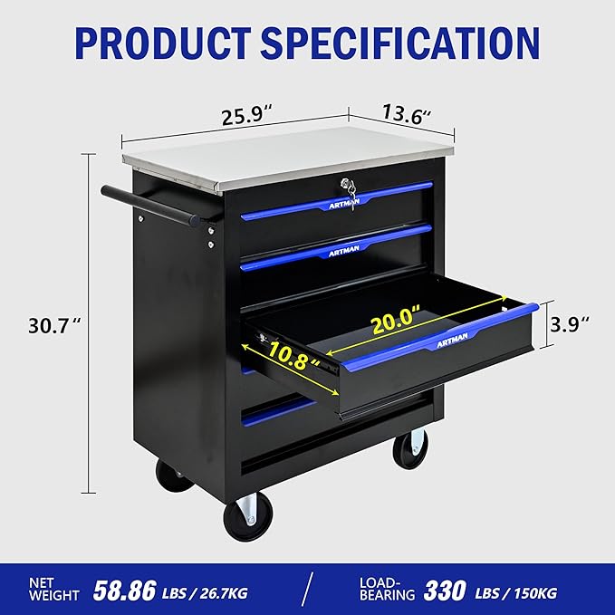 5 Drawers Rolling Tool Box on Wheels, Multifunctional Tool Chest Cabinet with Lock, Drawers Rolling Tool Cart Trolley Organizer Tool Storage Case for Garage,Warehouse - DIY Interconnectable