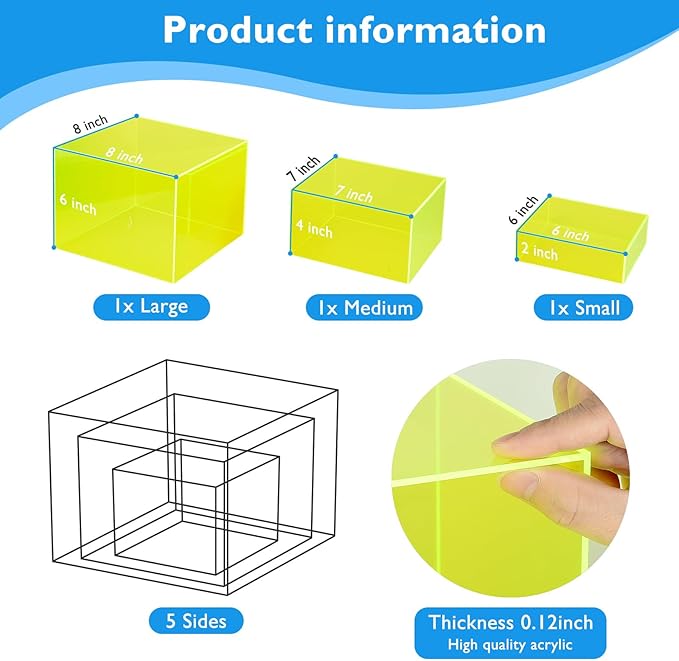 6Pcs Fluorescent Yellow Buffet Risers Acrylic Boxes Display Risers Food Risers for Buffet Table Display Riser for Platter Parties Weddings Catering Dessert Collectibles Figures Show ( 6''x7''x8'')