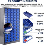 100-Drawer - Nut and Bolt Organizer | Stainless Steel Part Storage Cabinet | Shelves & Labels | Each Drawer 3.9" D x 7.8W x 2" H | Durable Hardware Storage for Small Parts/Tool (Classroom, Home)