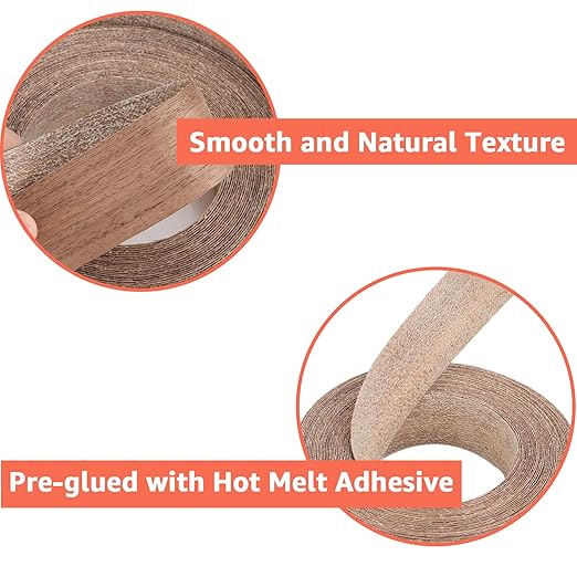 1-1/2 Inch x 50ft Roll of Walnut Wood Veneer Edge Banding, Veneer Edge Banding, Pre-glued Flexible Veneer Edging, Real Wood Tape Banding for Cabinet Repair Furniture Restoration