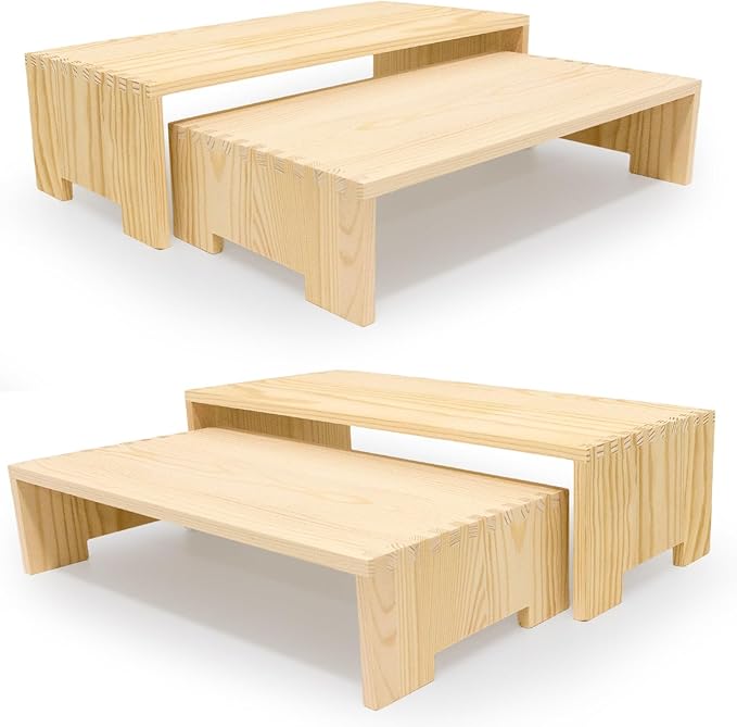 Display Riser Wood Risers Cupcake Stand 2 Tier Racks Decorative Rectangular, 2 Set 4 Pieces Cologne Perfume Organizer Dessert for Vendors Event