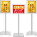 3 Pack Heavy Duty Standing Sign Holder 8.5x11 Inch - Pedestal Floor Sign Stand with Weighted Base - Vertical & Horizontal Poster/Menu Display Stands for Indoor/Outdoor Advertising, Silver