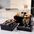 3 Pack Extra Large Acrylic Buffet Risers - 14”, 12”, 10” Black Display Stands with Hollow Bottoms, Cube Riser Boxes Nesting for Dessert Food Catering Buffet Display Party Supplies