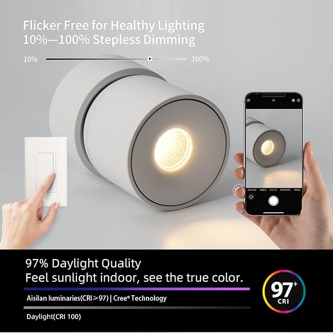 Aisilan 4 Packs LED Dimmable Adjustable Ceiling Spotlight 7W 3000K Aluminum Spotlight Fixtures CRI 97 Surface Mounted Indoor Spot Light for Living Room Hallway Corridor (White)
