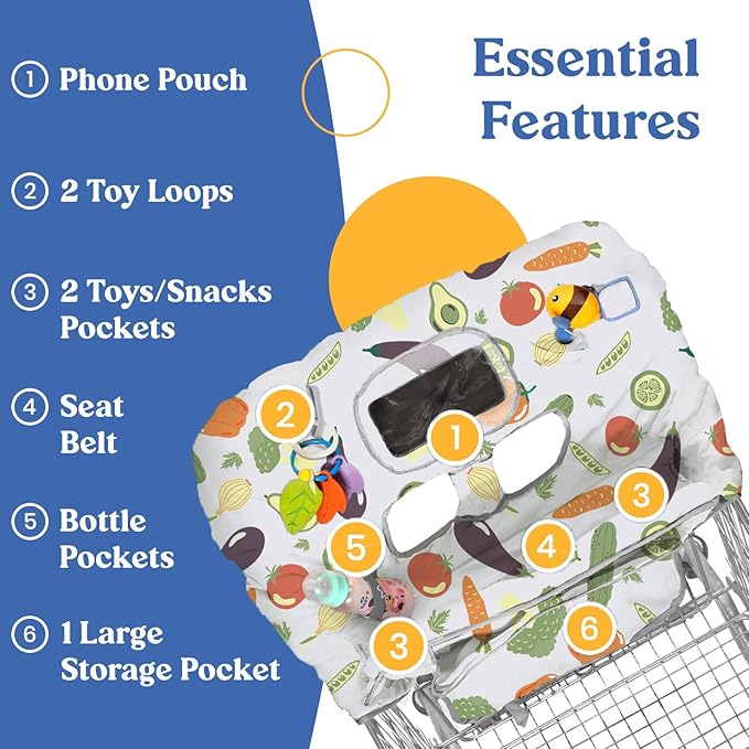 PILLANI Shopping Cart Cover for Baby, High Chair Cover for Restaurant Seat - Grocery Cart Cover for Baby Girl and Boy, Comfortable Cotton Buggy Covers for Babies - Padded Toddler Shopping Cart Cover