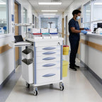 Rolling Emergency Medical Storage Crash Cart with Drawers -CPR Board, IV Pole, Silent Casters, Trash Bin, O2 Holder, Drawer with Dividers, File Box, Nursing Cart for Clinic, Hospital, Salon
