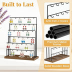 EsLuker.ly Earring Card Display Stand for Vendors Events Selling, Earring Holder Rack Metal 6 Tier 36 Hooks with Wooden Base, Large Capacity Showcase Your Jewelry at Any Event, Black