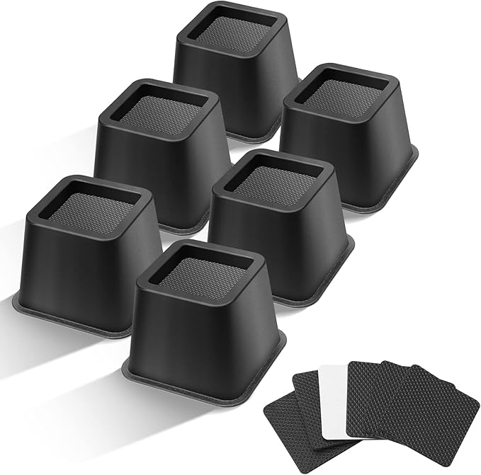 Bed Riser/Furniture Lift Bed/Bed risers/Furniture Lifter/Table risers/Frame Risers Create Under Bed Storage Heavy Duty for Furniture Height Adjustment (Black 6 Pack, 3 Inch)