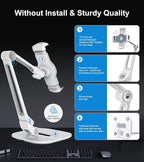 Adjustable Desk Tablet Stand, 360° Swivel iPad Kiosk Stand Fits for 4.7"-12" iPad Air mini Pro, iPhone, Samsung POS, Kindle, Aluminu Alloy Foldable Arm Holder for Store Kitchen Desktop, White