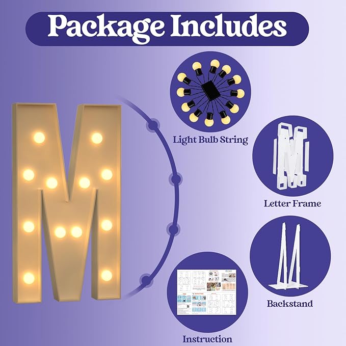 Marquee Letters 4 Feet Tall, 4FT Large Light up Letters M, Big Sign M with Warm White Light for Birthday MOM Wedding Proposal Engagement Graduation Party Backdrop Decorations