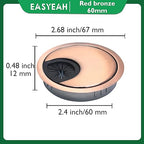 1 Pcs Desk Grommet 2-3/8" / 60 mm, Desk Cord Hole Cover, Cable Grommet Metal Zinc Alloy Materilal, Desk Hole Grommet for Home & Office Pc, Detachable Cable Cord Organizer-Copper Red