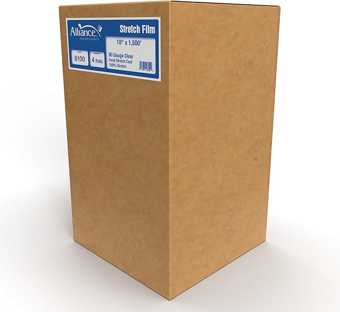 Alliance Stretch Film Hand Bundling - Clear, 18" x 1500ft, 80 Gauge, 4 Pack, Industrial Heavy Duty Shrink Wrap for Packing, Shipping, Pallet, and Moving Supplies
