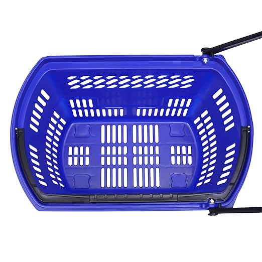 Rolling Shopping Baskets, 6PCS Shopping Carts 35L/9.2gal Plastic Rolling Shopping Basket with Wheels and Handle for Carrying and Storing Clothing Groceries (Blue)
