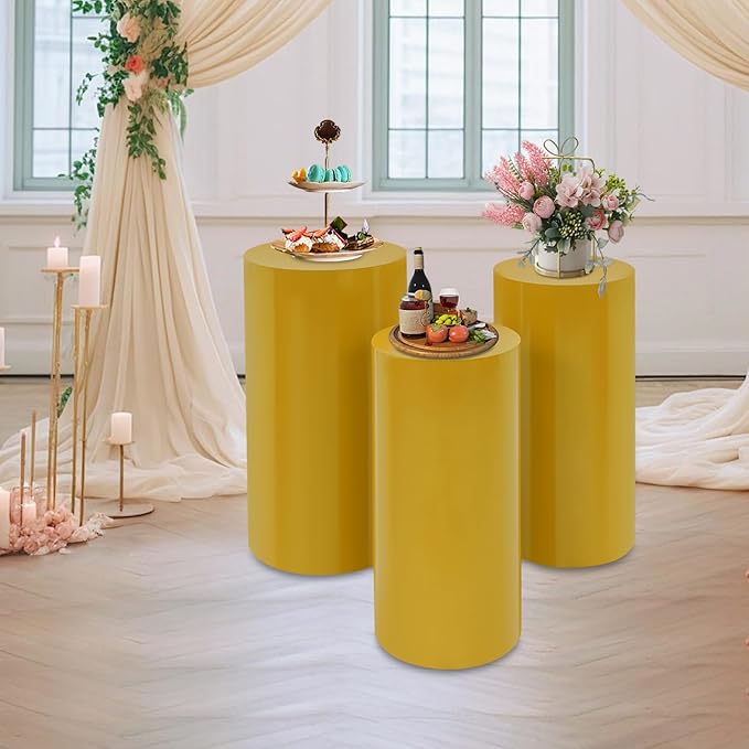 Eapmic Pedestal Stands for Party, Cake Pedestal Stand, Dessert Table Display Plinth Pillars, Sculpture Display Column Decoration Cube for Wedding Birthday (Gold, Cylinder-3Pcs(27.56"+26"+23.62"))