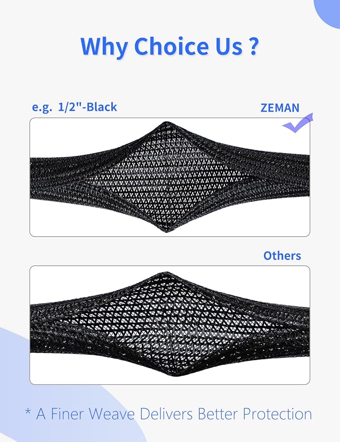 Cable Management Split Wire Loom Sleeve - Cord Hider & Protector for Desk, Pet Chew Proof, Wire Cover Organizer, Flexible Tube for Wires and Cables (5/16 Inch 12FT, Black)