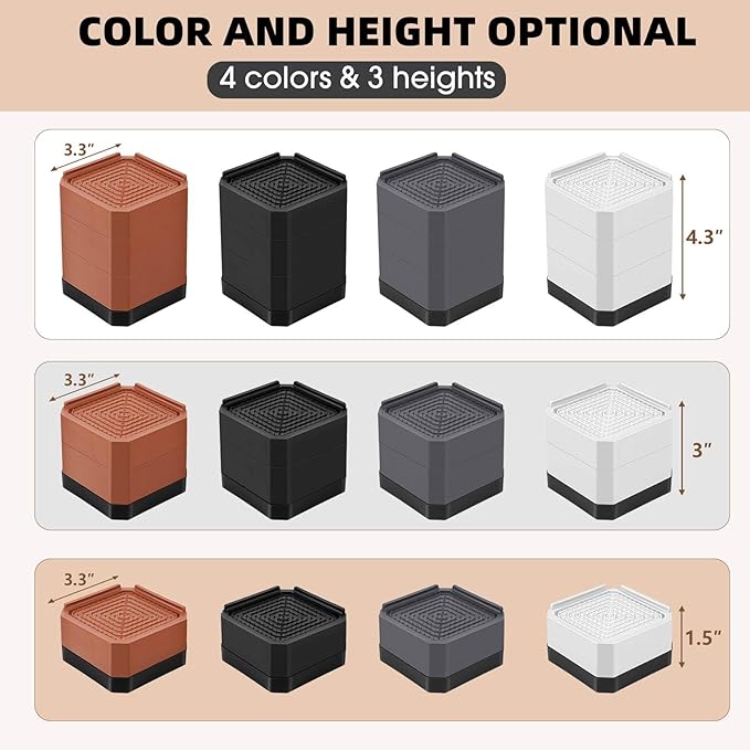 Furniture Risers Bed Risers - Rectangular Adjustable Block Riser for Raising 1.5-3 In. & 4.3 In. Beds, Tables, Sofas, Refrigerators, Washers - Up to 4,000 Pounds (White, Three Layers 4.3inches)