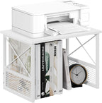 Printer Stand for Desk, Desktop Printer Stand Shelf Organzier for Home Office, for Above and Under Desk, Fax Machine Copier Scanner, White