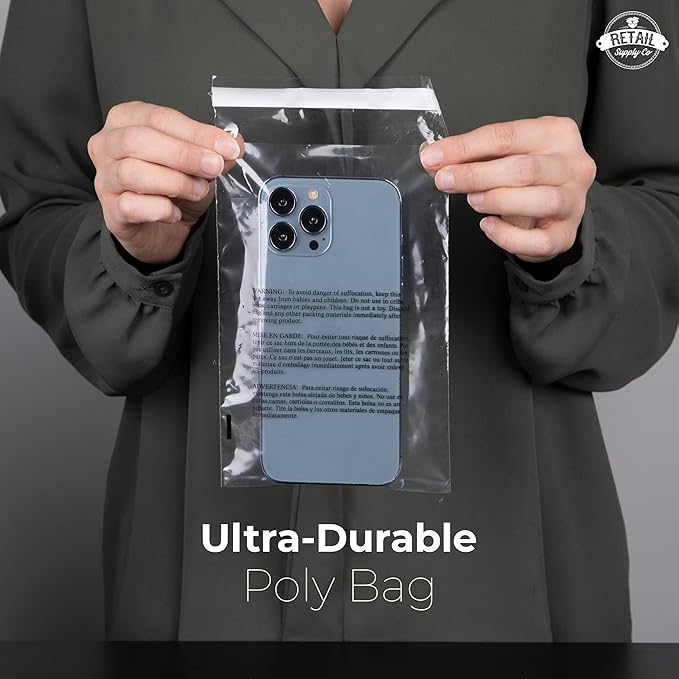 Retail Supply Co Poly Bags 5x7" - Extra Strong Seal - 200 Pack - Clear Bags with Suffocation Warning