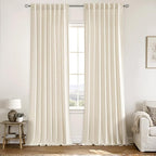 MIULEE Non-See-Through Privacy Linen Curtains 2 Panels, Light Filtering Window Curtains Farmhouse Textured Back Tab Semi Sheer Drapes for Bedroom Living Room, 52 x 96 Inches Long, Cream Ivory
