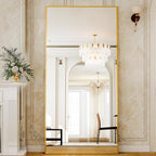 GLSLAND-38 x 77" Rectangular Full Length Mirror - Large Floor Mirrors Aluminum Alloy Frame Full Body Dressing Mirror for Bedroom, Living Room,Gold