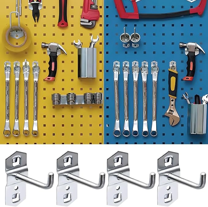 Pegboard Hooks 15 Pack, Square Hole Tool Storage Hangers, Metal Garage Organization Hooks, Heavy Duty Shelf Board Pegs for Workshop Wall Mount System