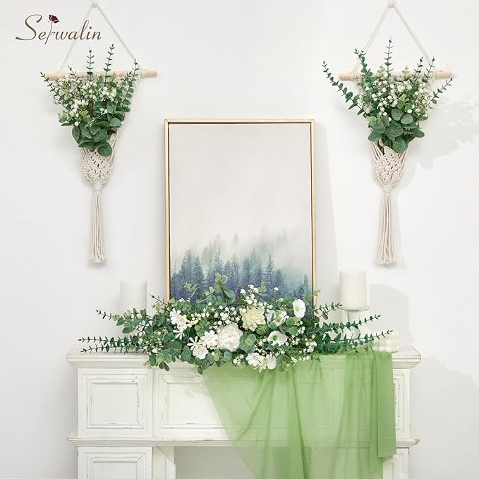 Serwalin 50 Pcs Mixed Artificial Eucalyptus Stems,Babys Breath Artificial Flowers Bulk with Faux Eucalyptus Leaves Greenery Stems for Wedding DIY Bouquets Floral Arrangement Home Decor
